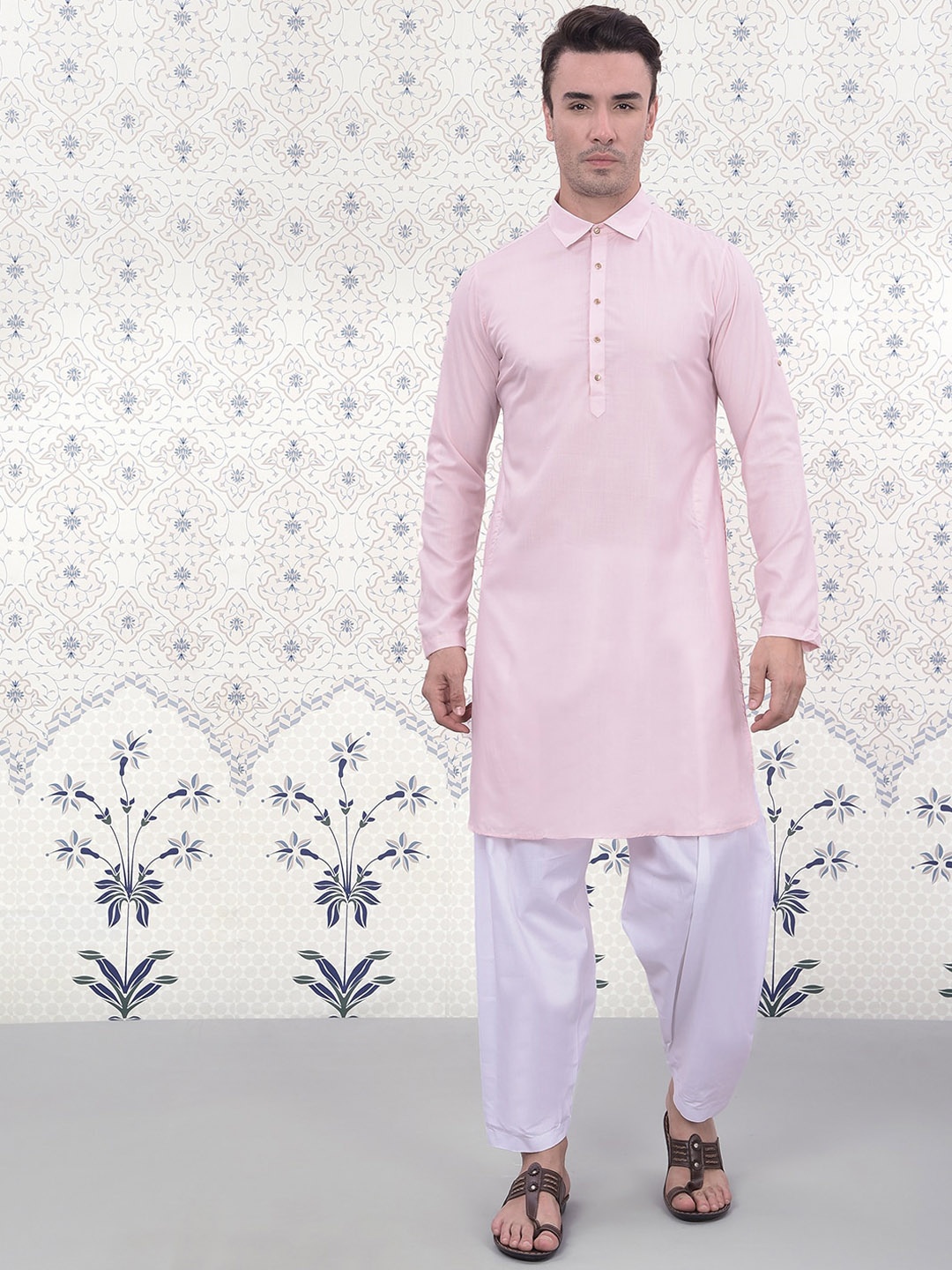 

Ode by House of Pataudi Shirt Collar Kurta With Salwar, Pink