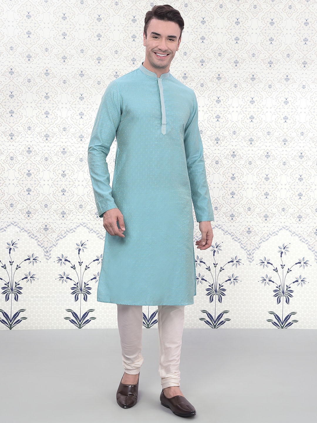 

Ode by House of Pataudi Ethnic Motifs Woven Design Kurta with Pyjamas, Blue