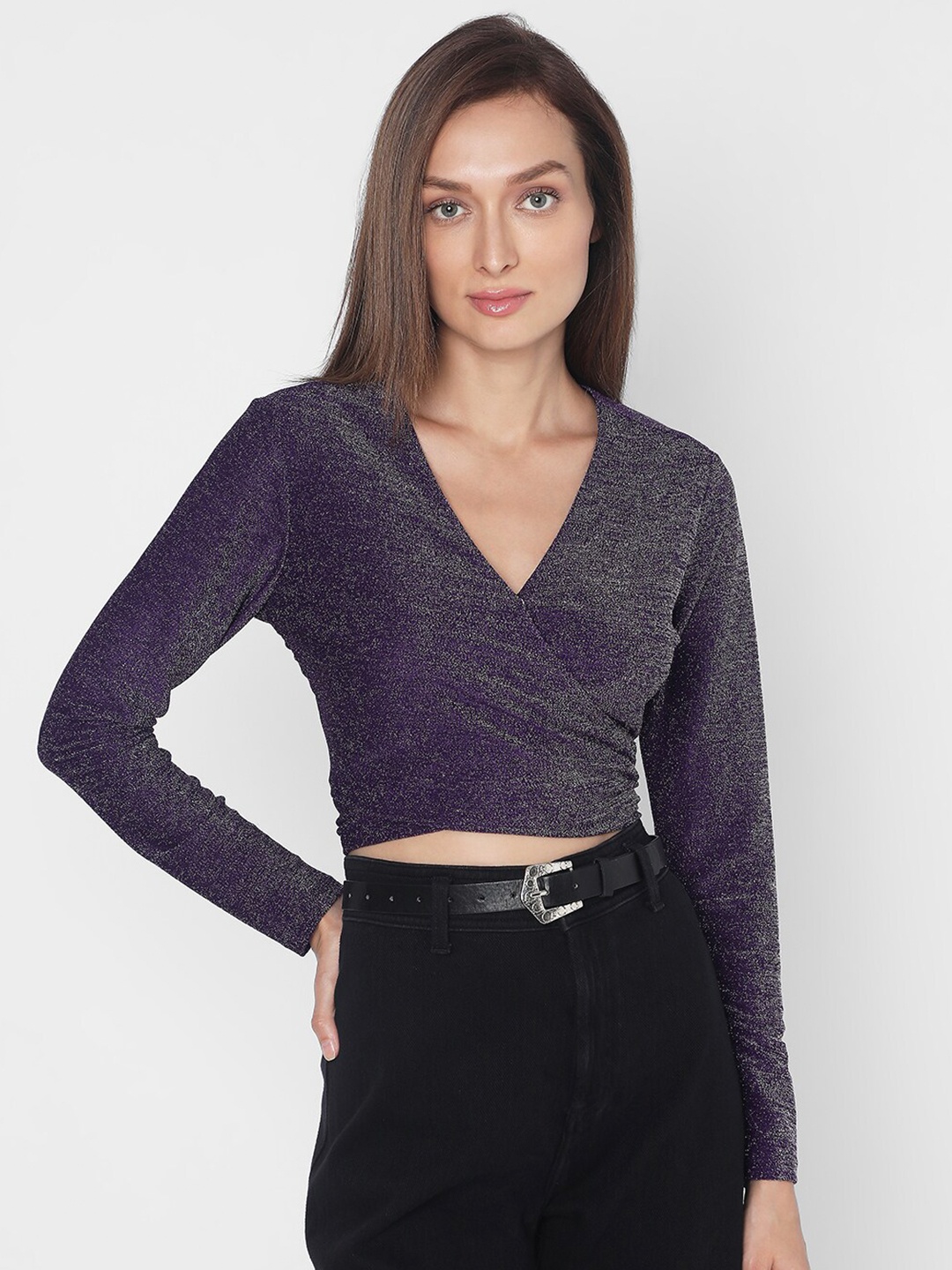 

Vero Moda Embellished V-Neck Crop Top, Purple