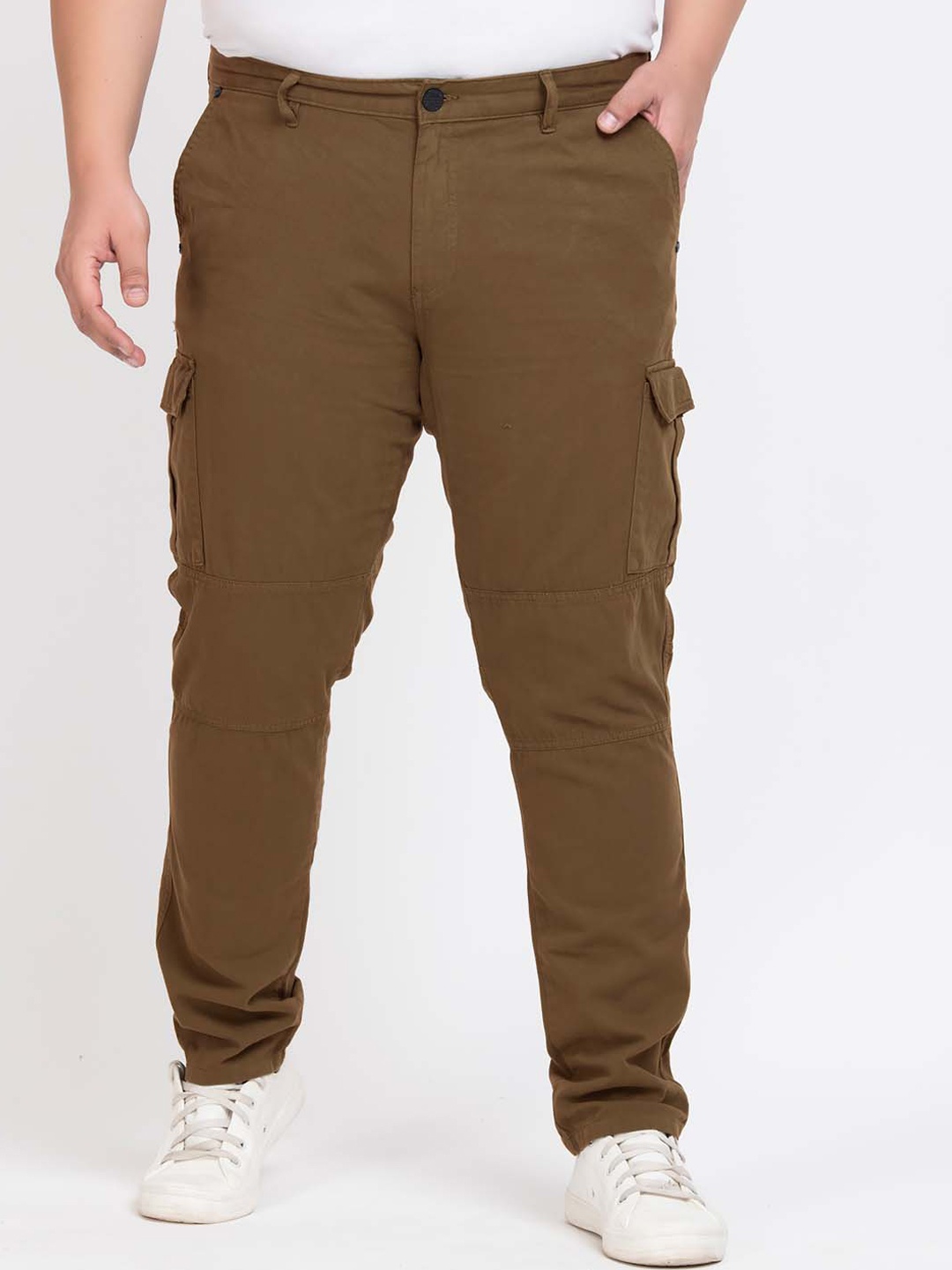

IVOC Plus Men Pure Cotton Mid Rise Cargos Trousers, Brown