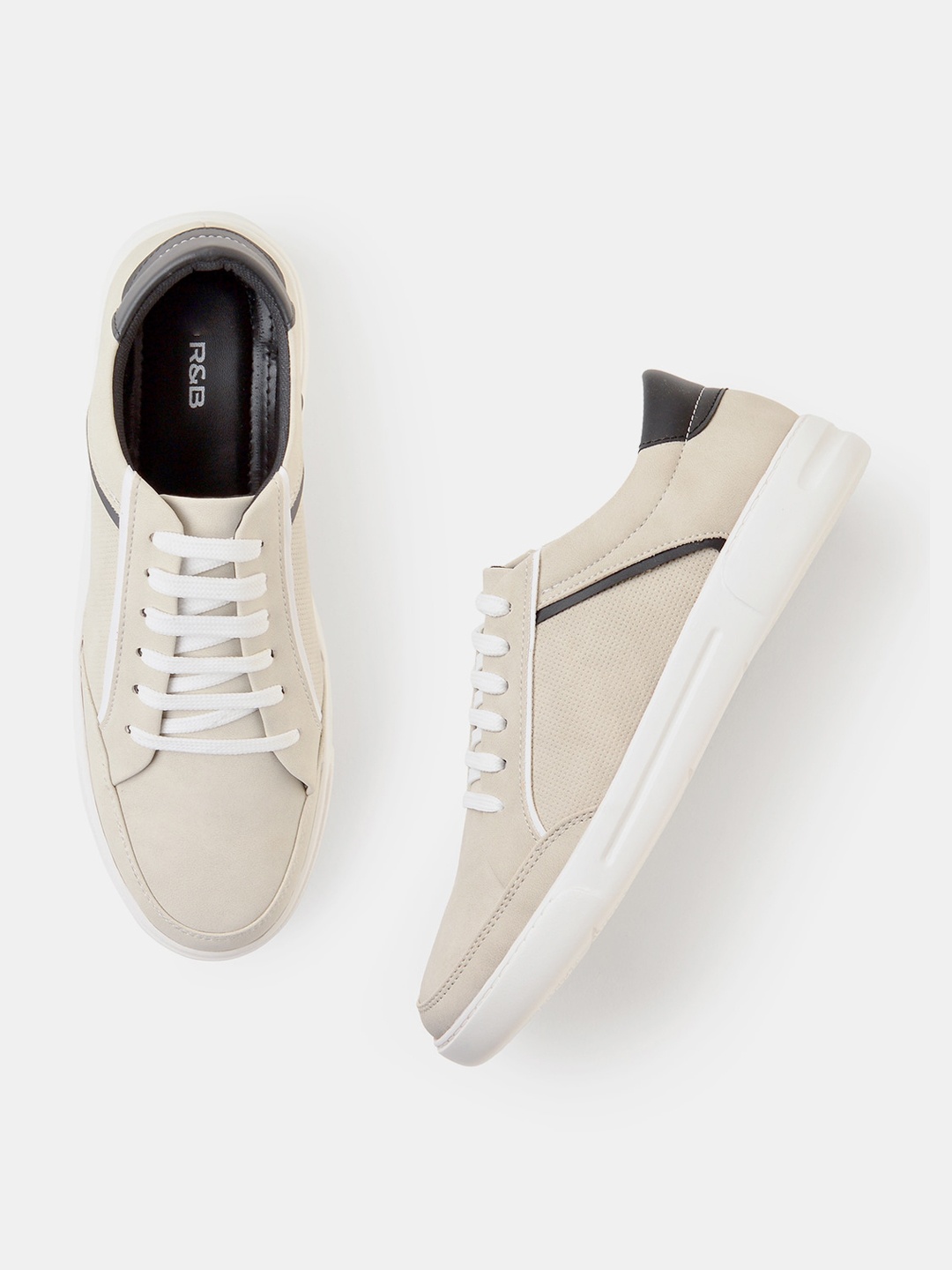 

R&B Men Perforations Contrast Sole Sneakers, Beige