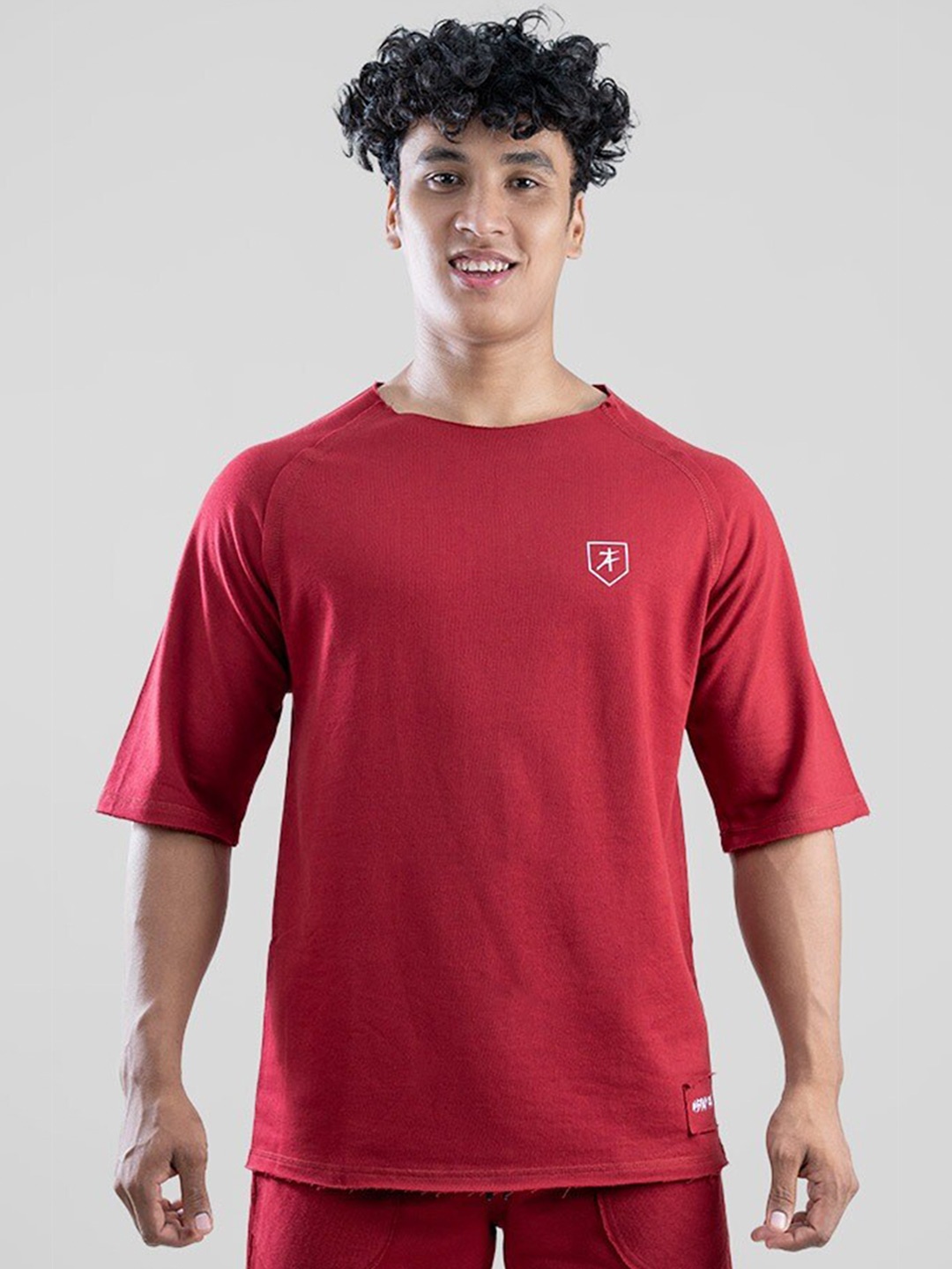 

Athflex Raw Edges Raglan Sleeves Oversize Cotton T-Shirt, Maroon