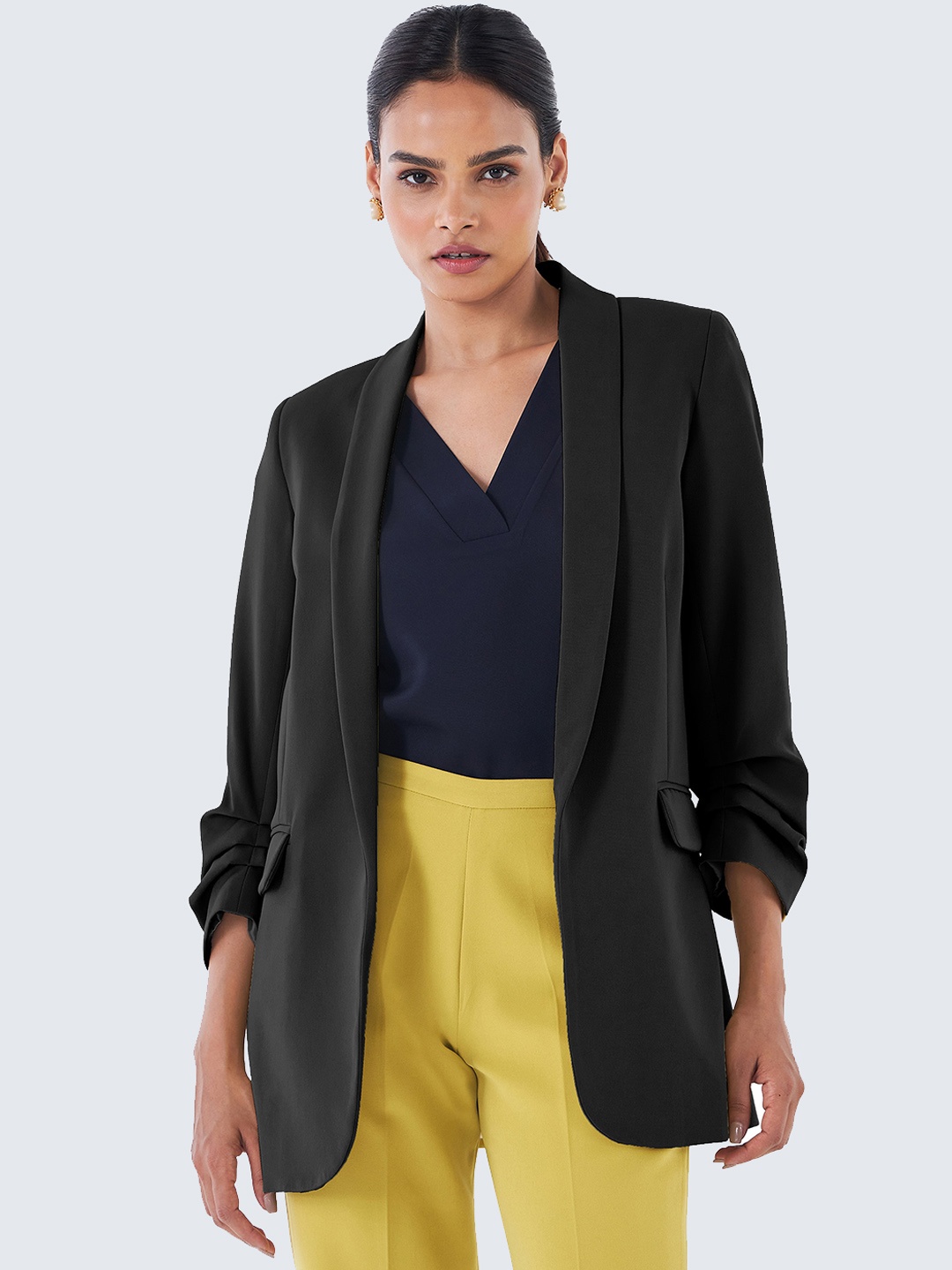 

SALT ATTIRE Shawl Collar Open-Front Blazers, Black