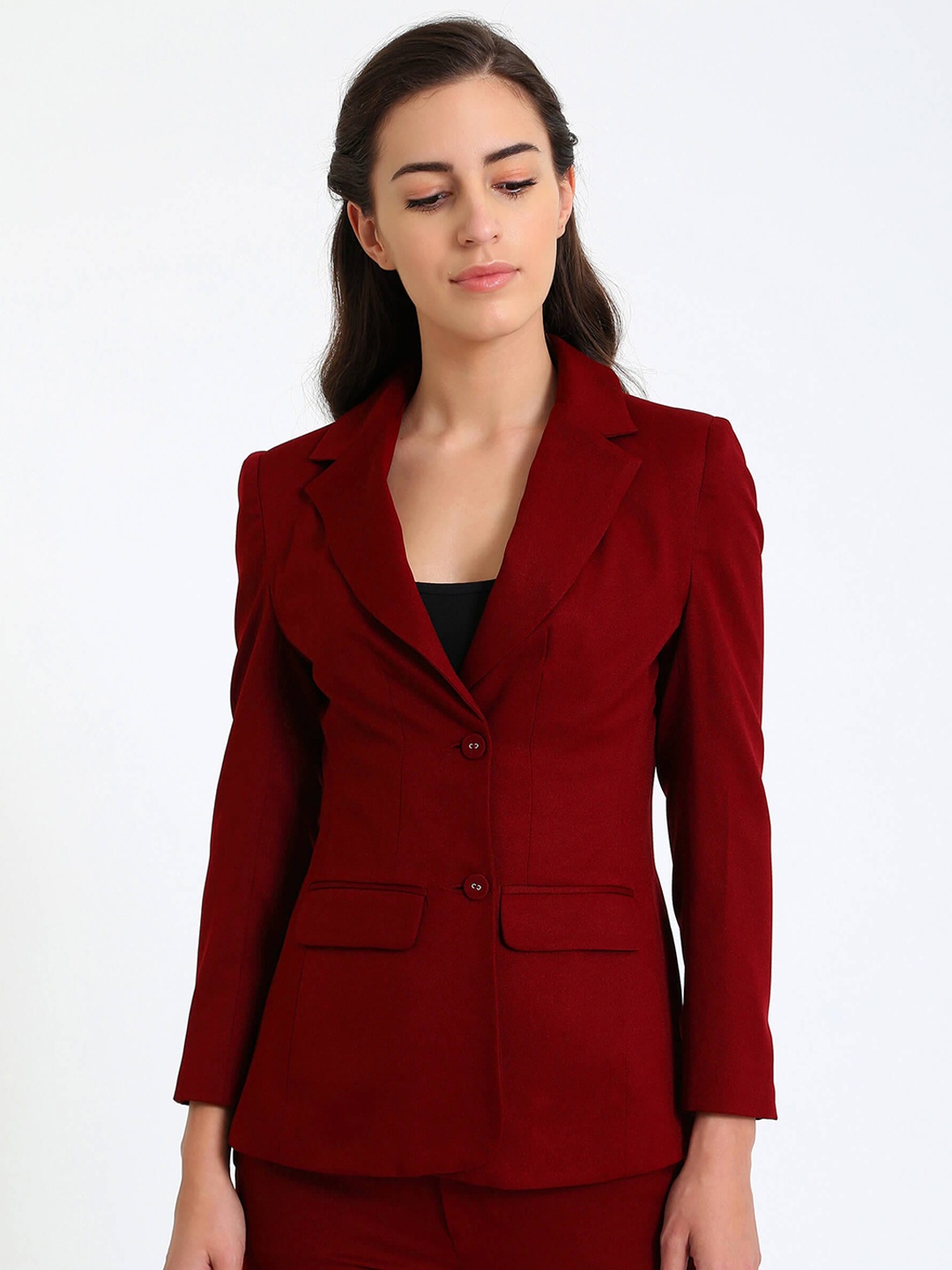 

SALT ATTIRE Notched Lapel Single Breasted Blazers, Maroon