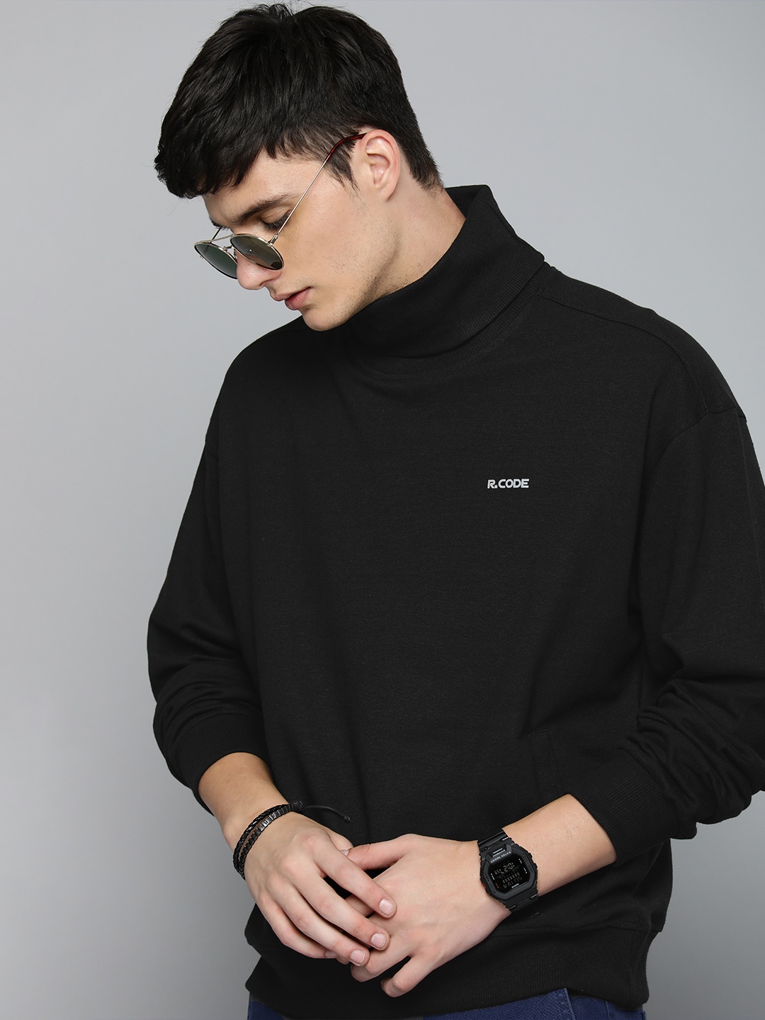 

R.Code by The Roadster Life Co. Men Solid Sweatshirt, Black