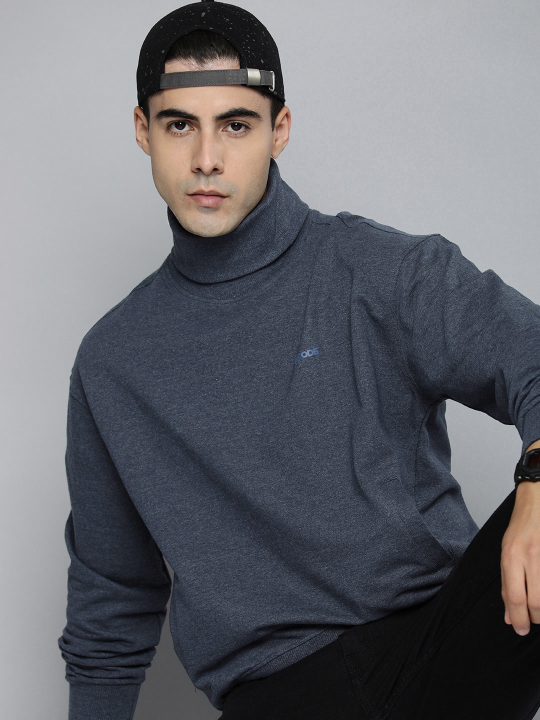 

R.Code by The Roadster Life Co. Men Turtle Neck Sweatshirt, Navy blue