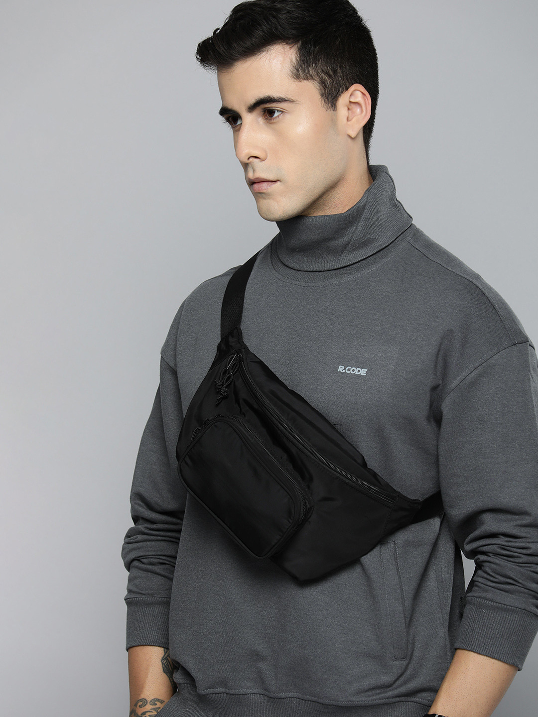 

R.Code by The Roadster Life Co. Men Turtle Neck Sweatshirt, Grey