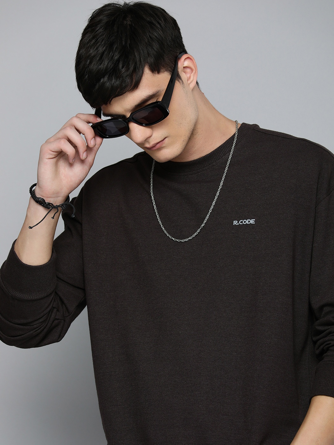 

R.Code by The Roadster Life Co. Men Oversized Sweatshirt, Coffee brown