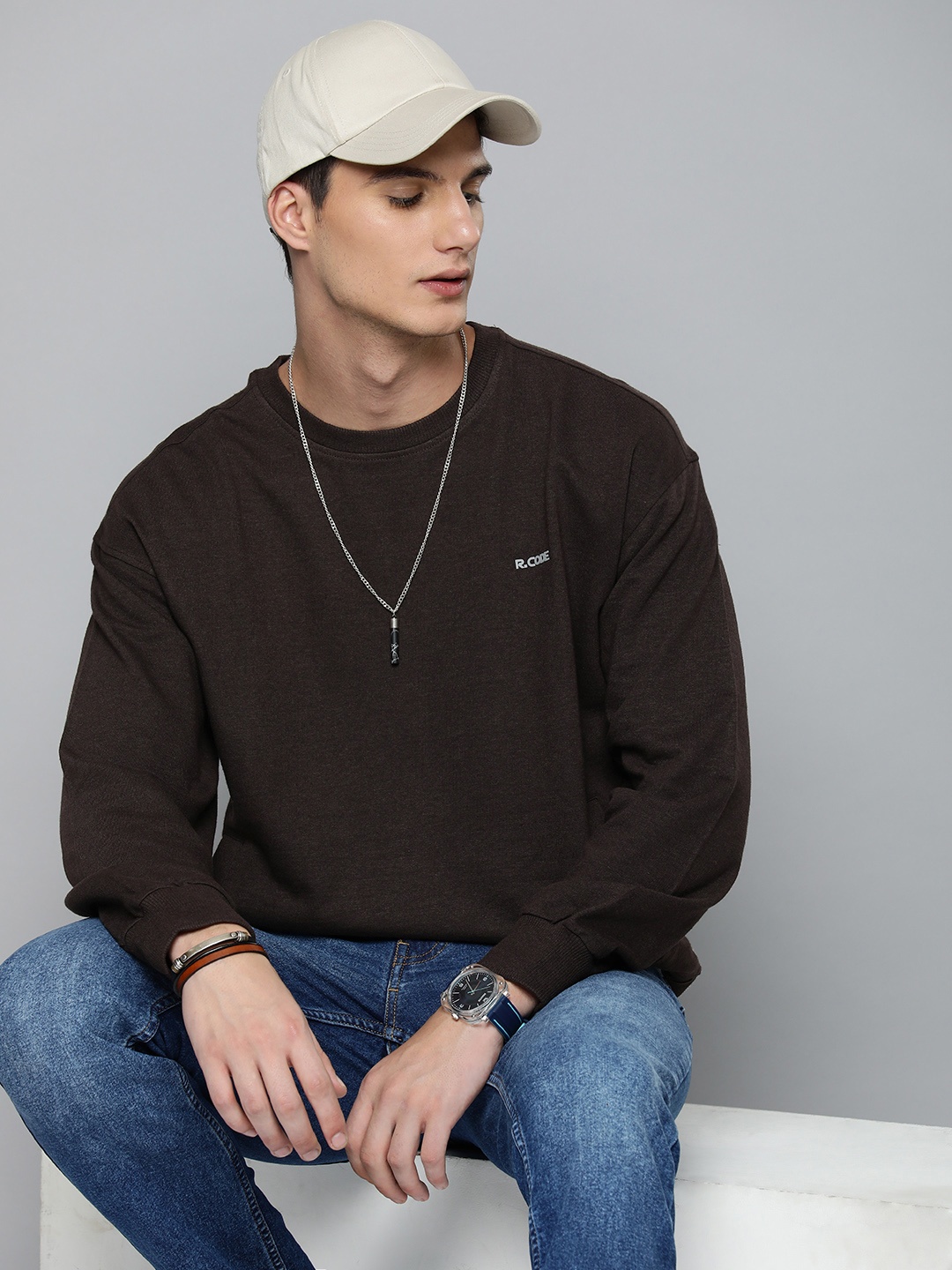 

R.Code by The Roadster Life Co. Men Solid Sweatshirt, Coffee brown