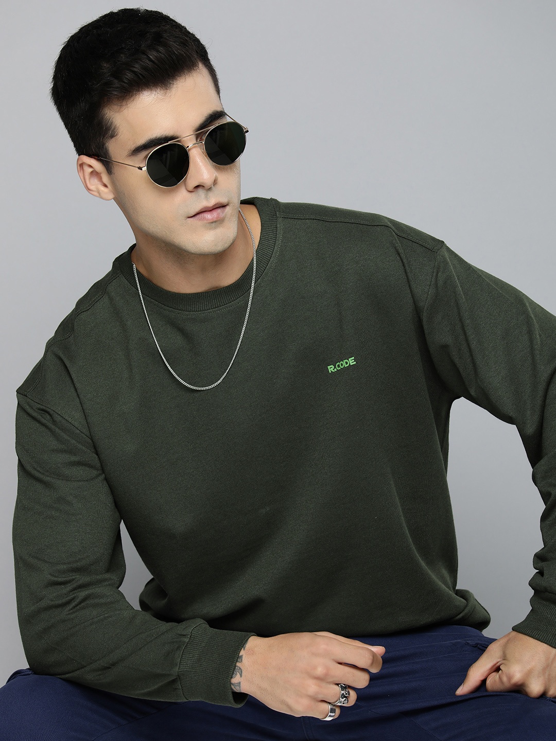 

R.Code by The Roadster Life Co. Men Solid Sweatshirt, Olive