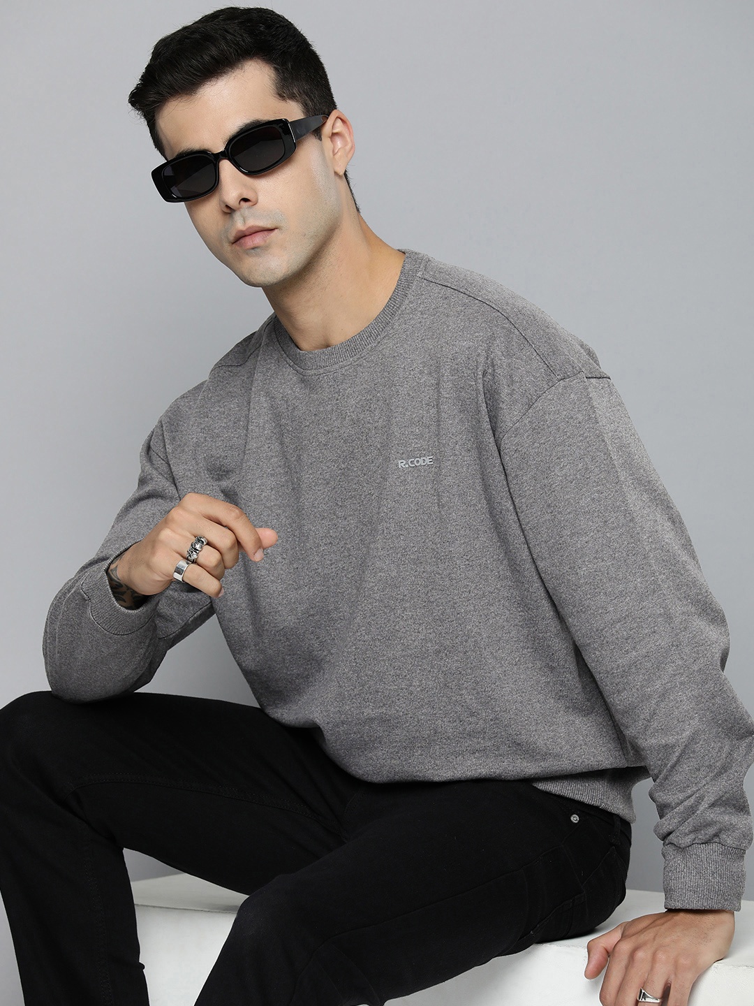 

R.Code by The Roadster Life Co. Men Solid Sweatshirt, Grey melange