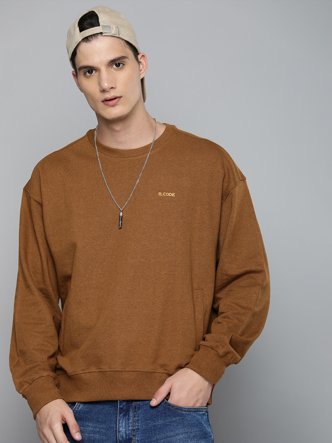 

R.Code by The Roadster Life Co. Men Solid Sweatshirt, Brown