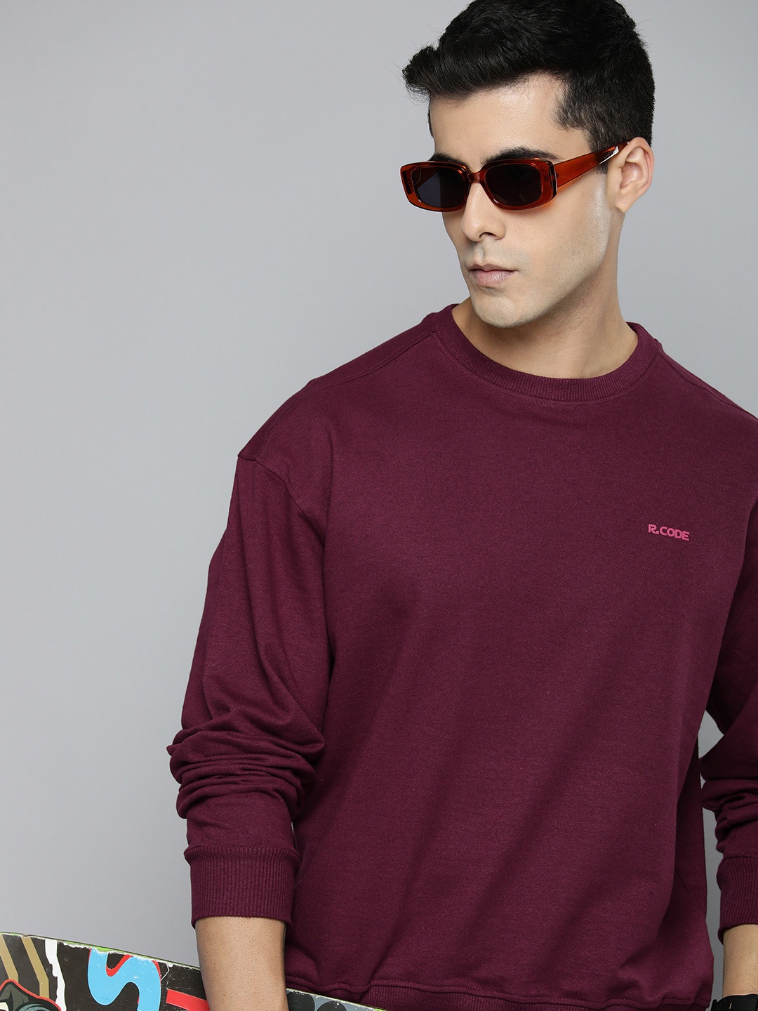 

R.Code by The Roadster Life Co. Men Solid Sweatshirt, Burgundy