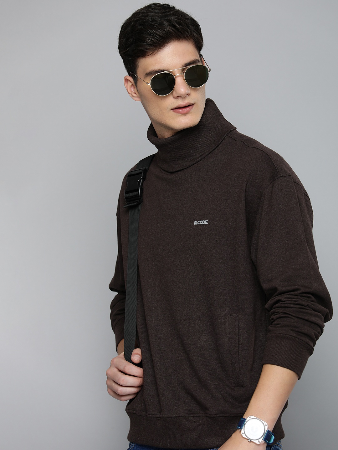 

R.Code by The Roadster Life Co. Men Solid Sweatshirt, Coffee brown