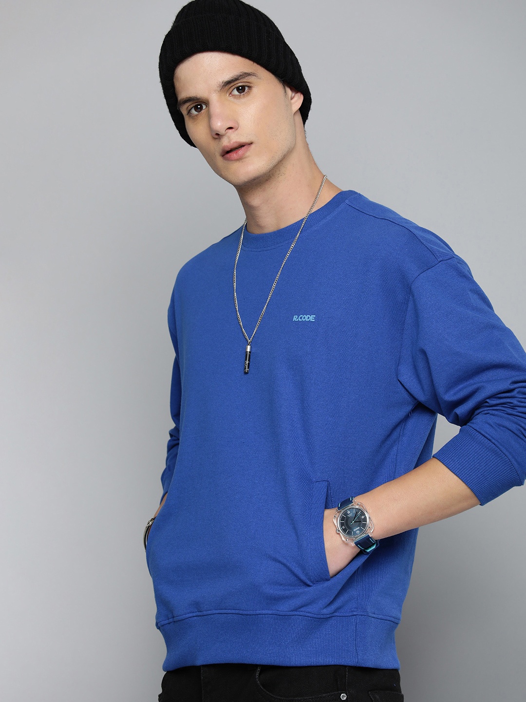 

R.Code by The Roadster Life Co. Men Solid Sweatshirt, Blue