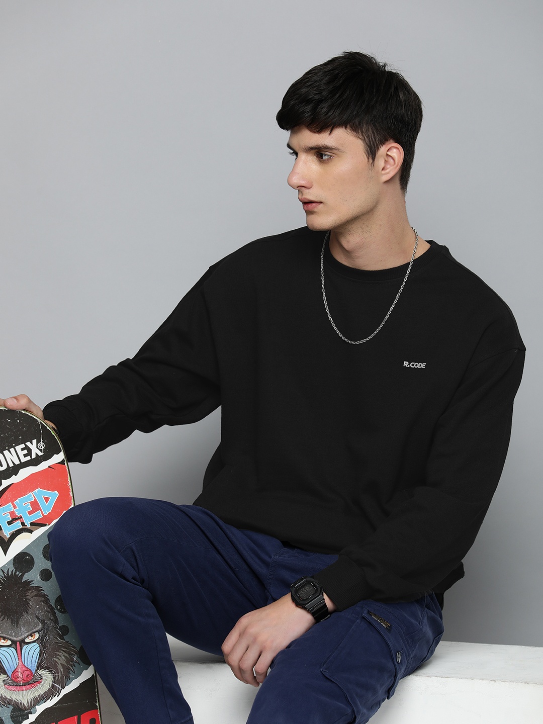 

R.Code by The Roadster Life Co. Men Solid Sweatshirt, Black