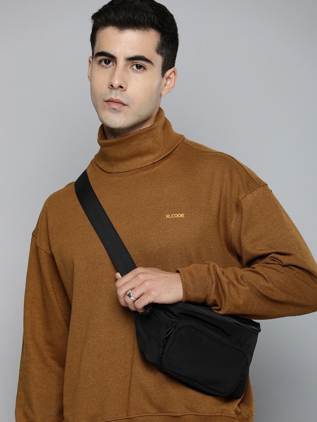 

R.Code by The Roadster Life Co. Men Turtle Neck Sweatshirt, Brown