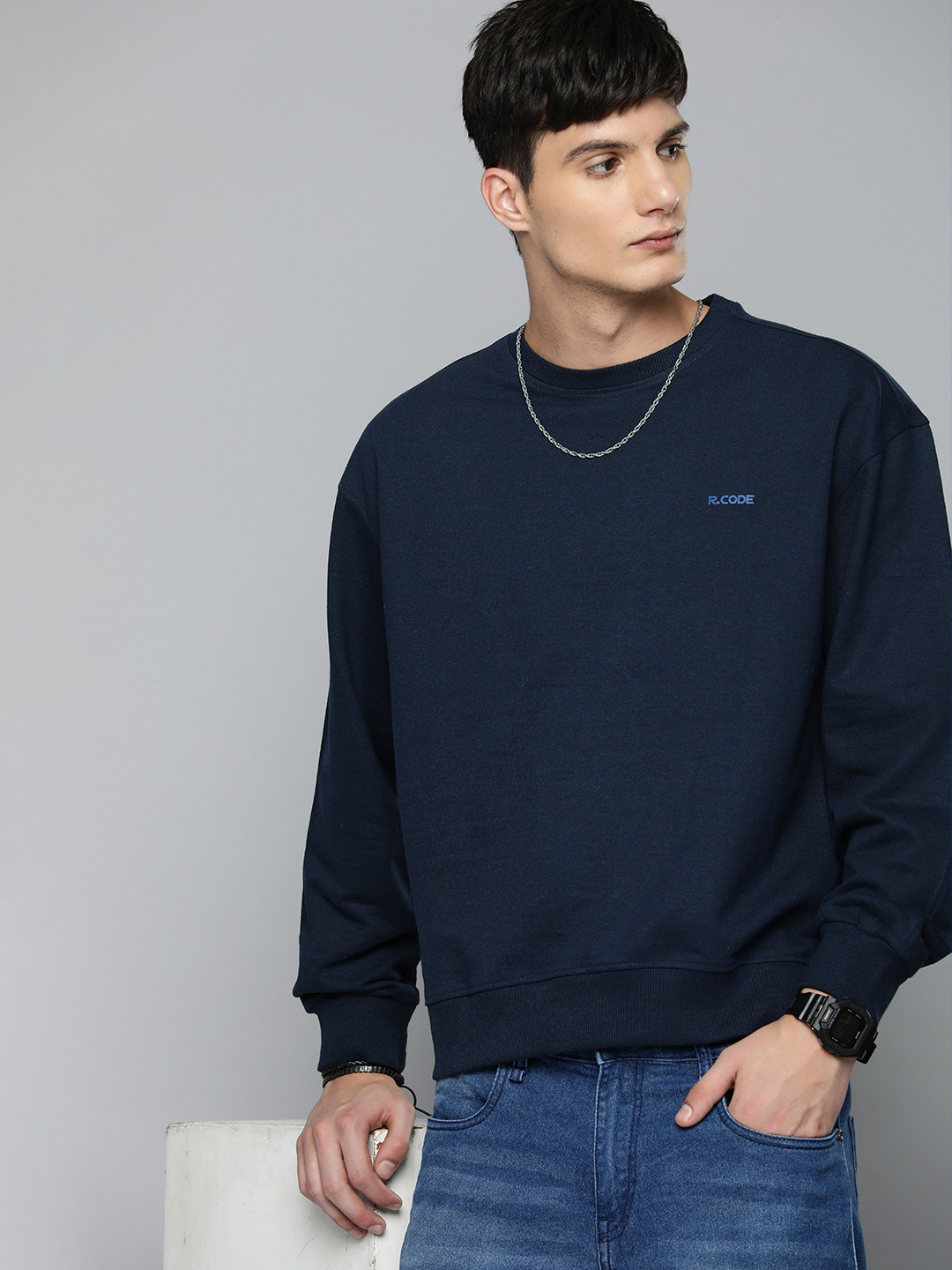 

R.Code by The Roadster Life Co. Men Oversized Sweatshirt, Navy blue