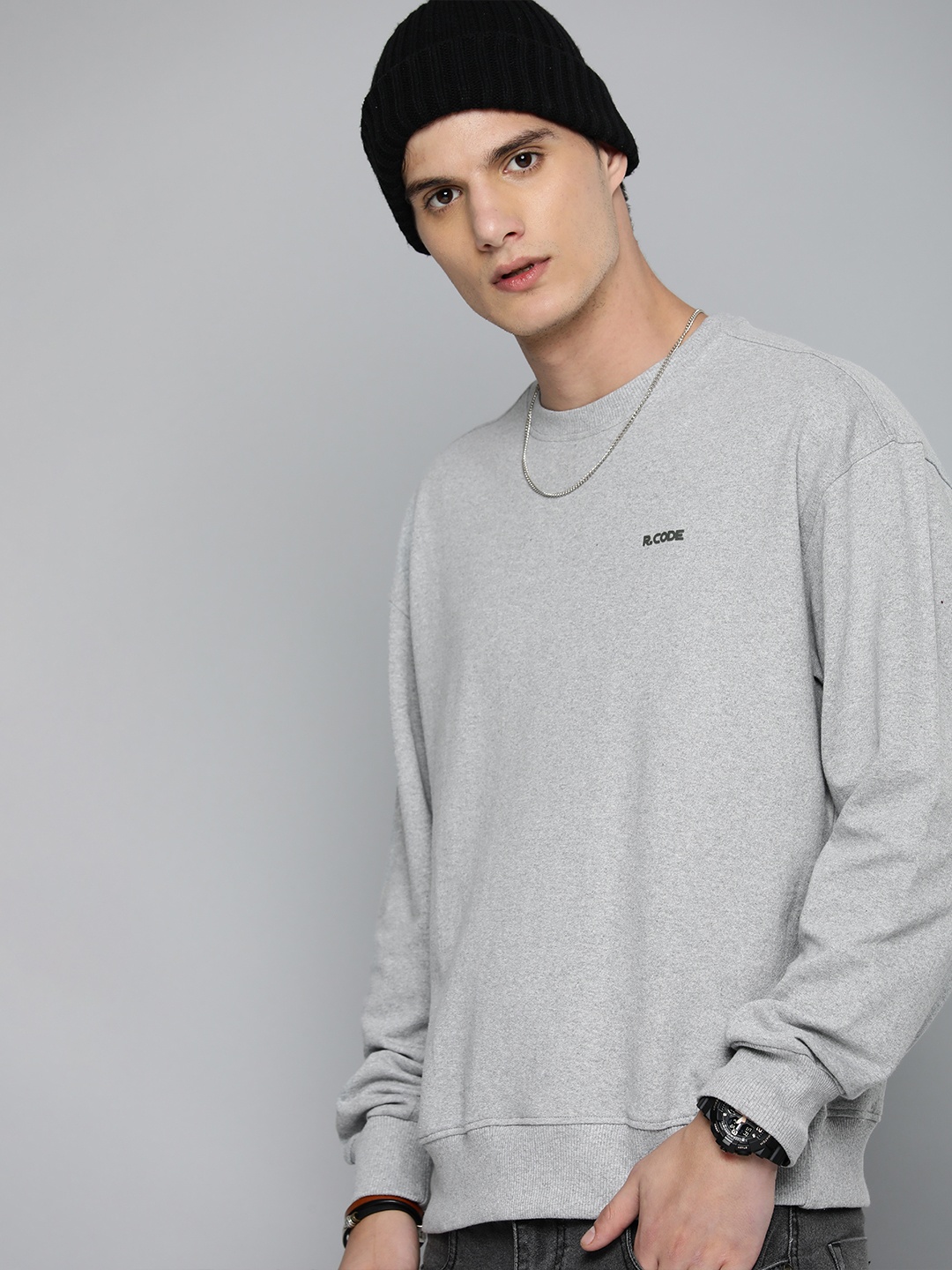

R.Code by The Roadster Life Co. Men Solid Sweatshirt, Grey melange