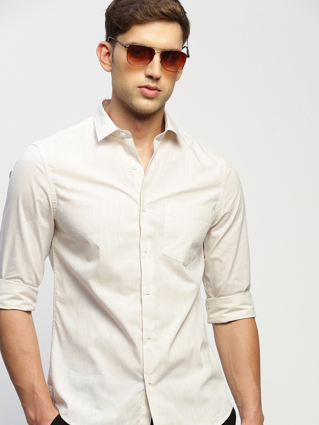 

SHOWOFF Smart Slim Fit Chambray Cotton Casual Shirt, Off white