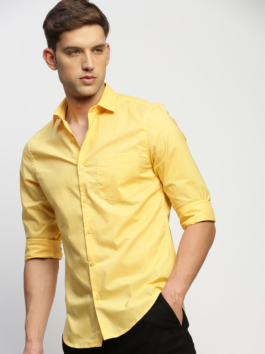 

SHOWOFF Smart Slim Fit Spread Collar Cotton Casual Shirt, Yellow