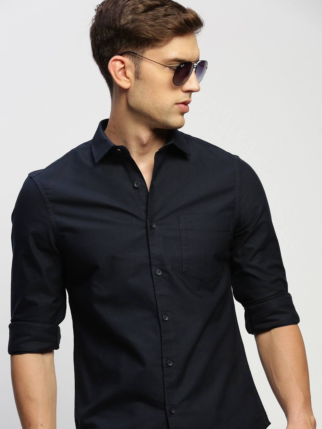 

SHOWOFF Smart Slim Fit Opaque Cotton Casual Shirt, Navy blue