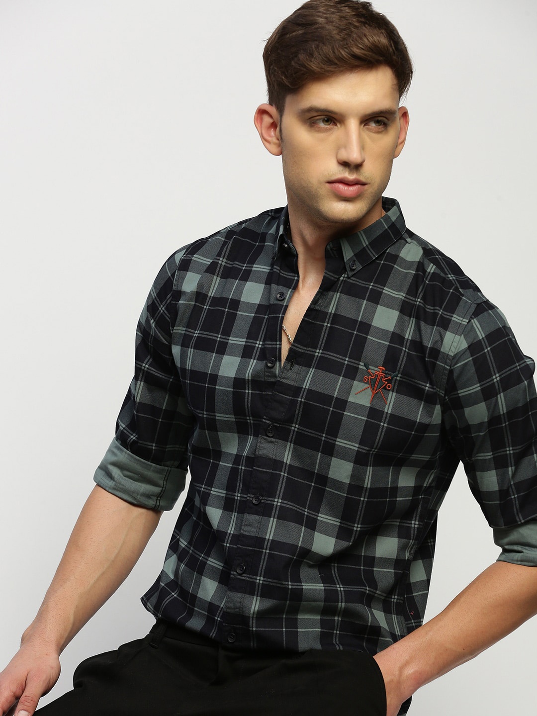 

SHOWOFF Standard Slim Fit Tartan Checked Cotton Casual Shirt, Black