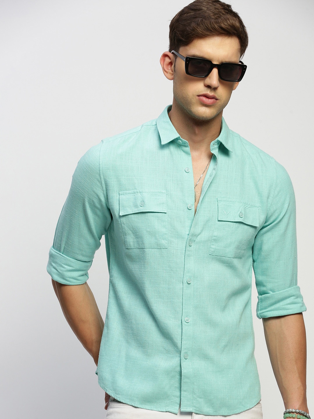 

SHOWOFF Comfort Slim Fit Chambray Cotton Casual Shirt, Sea green