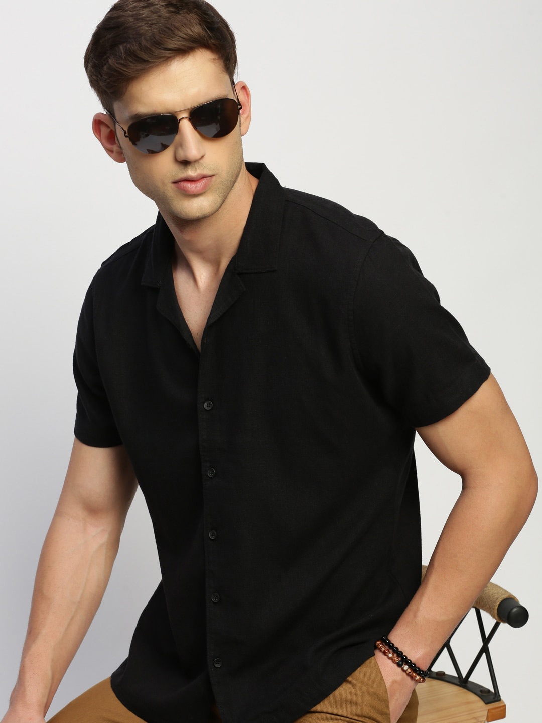 

SHOWOFF Comfort Relaxed Fit Cuban Collar Cotton Casual Shirt, Black