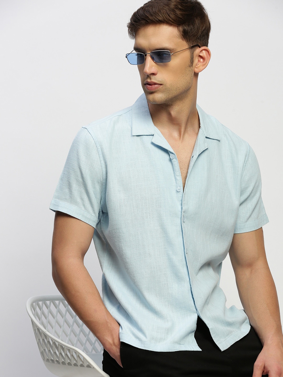 

SHOWOFF Comfort Relaxed Fit Cotton Chambray Casual Shirt, Blue