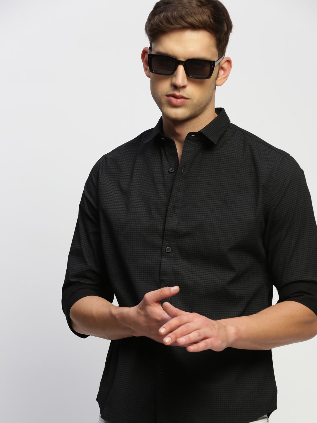 

SHOWOFF Micro Checked Premium Slim Fit Cotton Casual Shirt, Charcoal