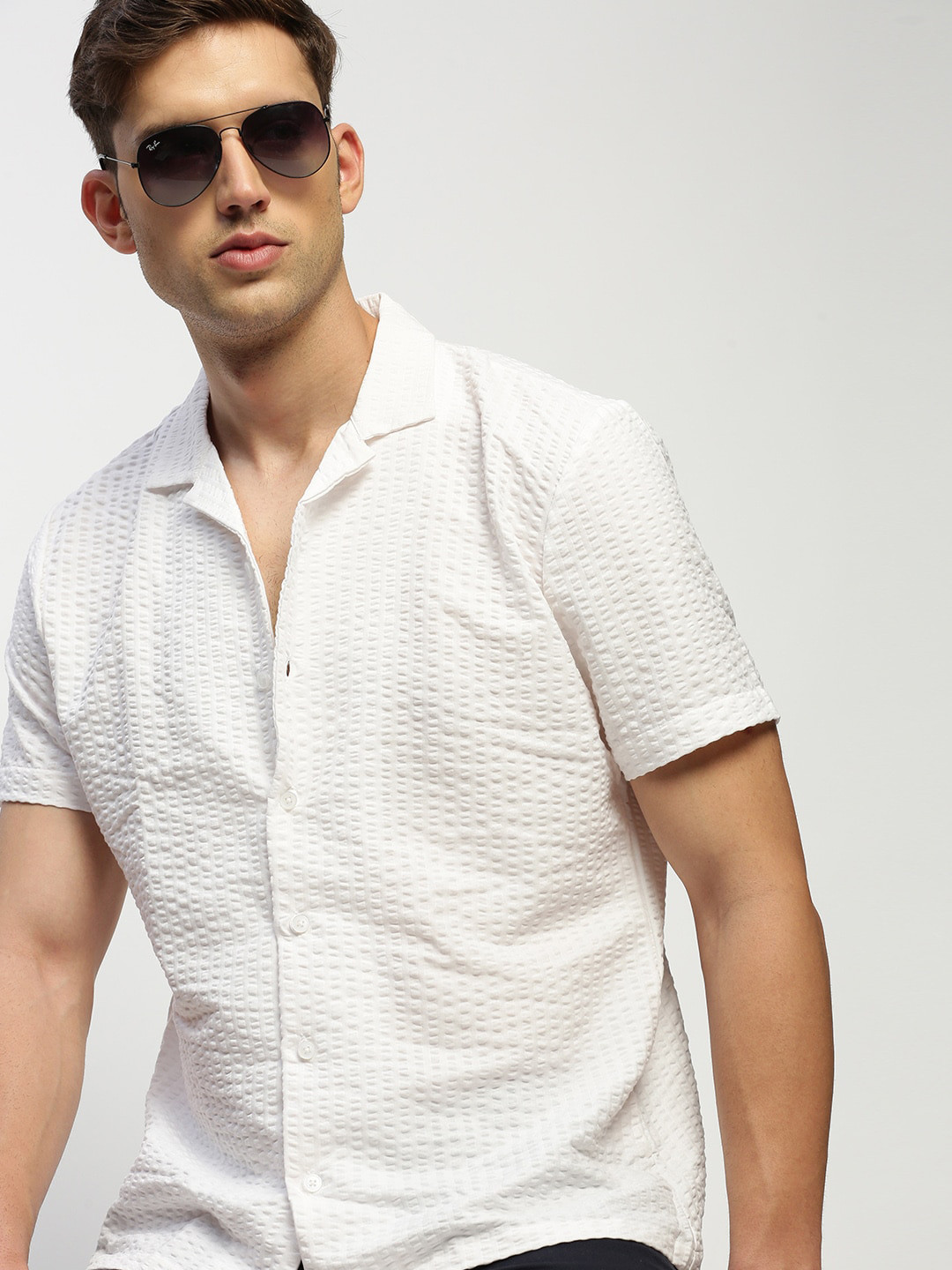 

SHOWOFF Comfort Slim Fit Self Design Cotton Casual Shirt, White