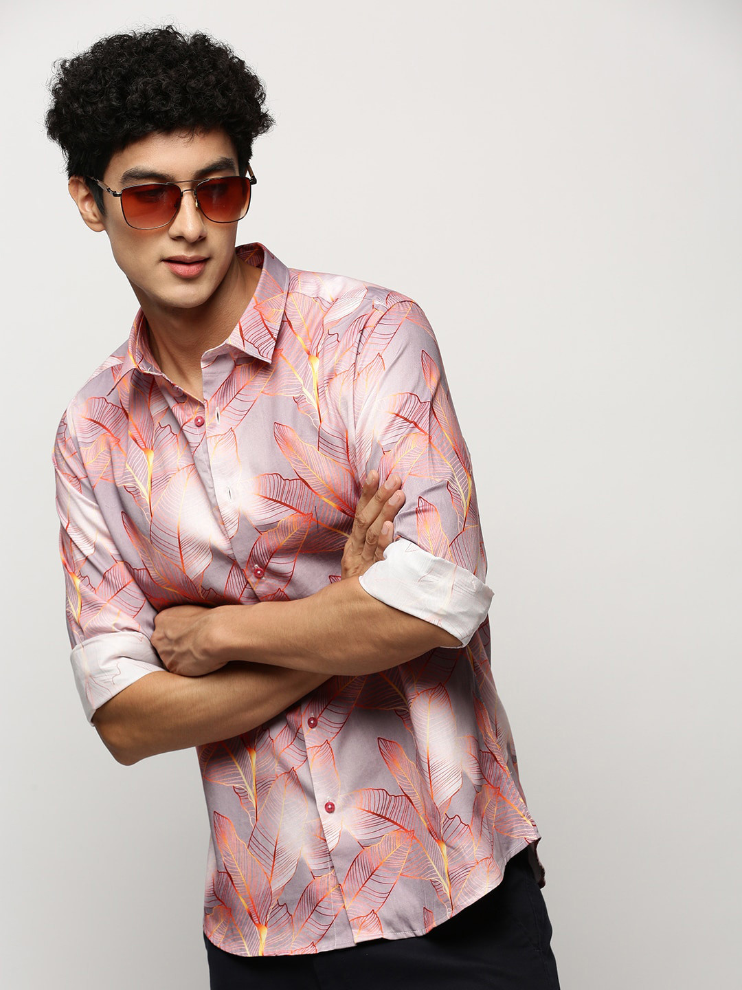 

SHOWOFF Smart Slim Fit Conversational Printed Spread Collar Casual Shirt, Grey