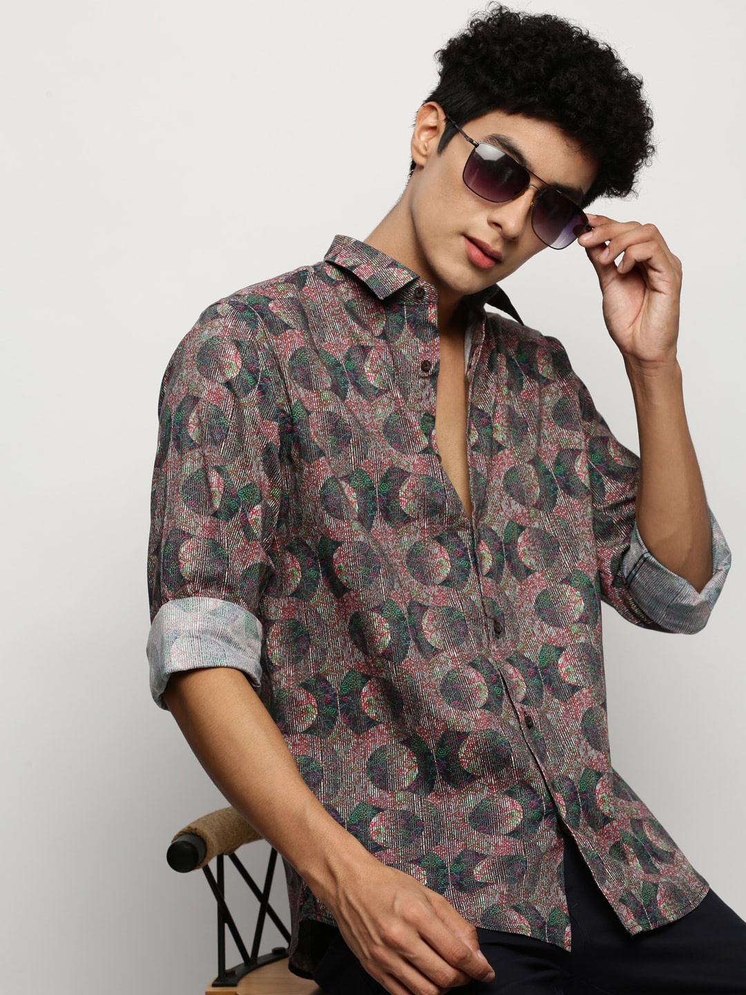 

SHOWOFF Smart Slim Fit Geometric Printed Cotton Casual Shirt, Green
