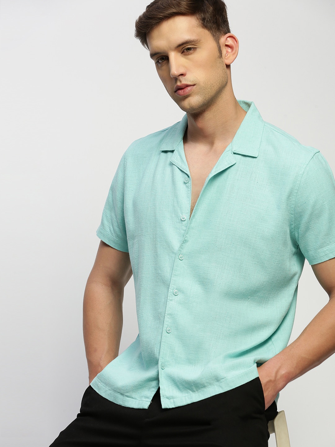 

SHOWOFF Comfort Relaxed Fit Chambray Cotton Casual Shirt, Sea green