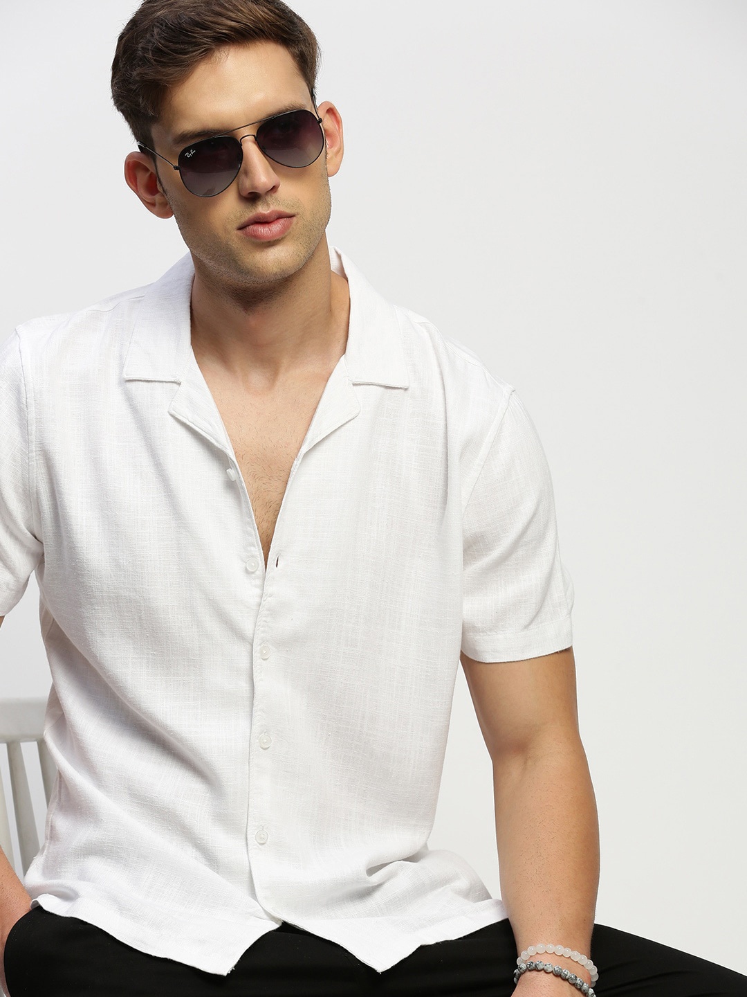 

SHOWOFF Comfort Relaxed Fit Chambray Weave Cotton Casual Shirt, White