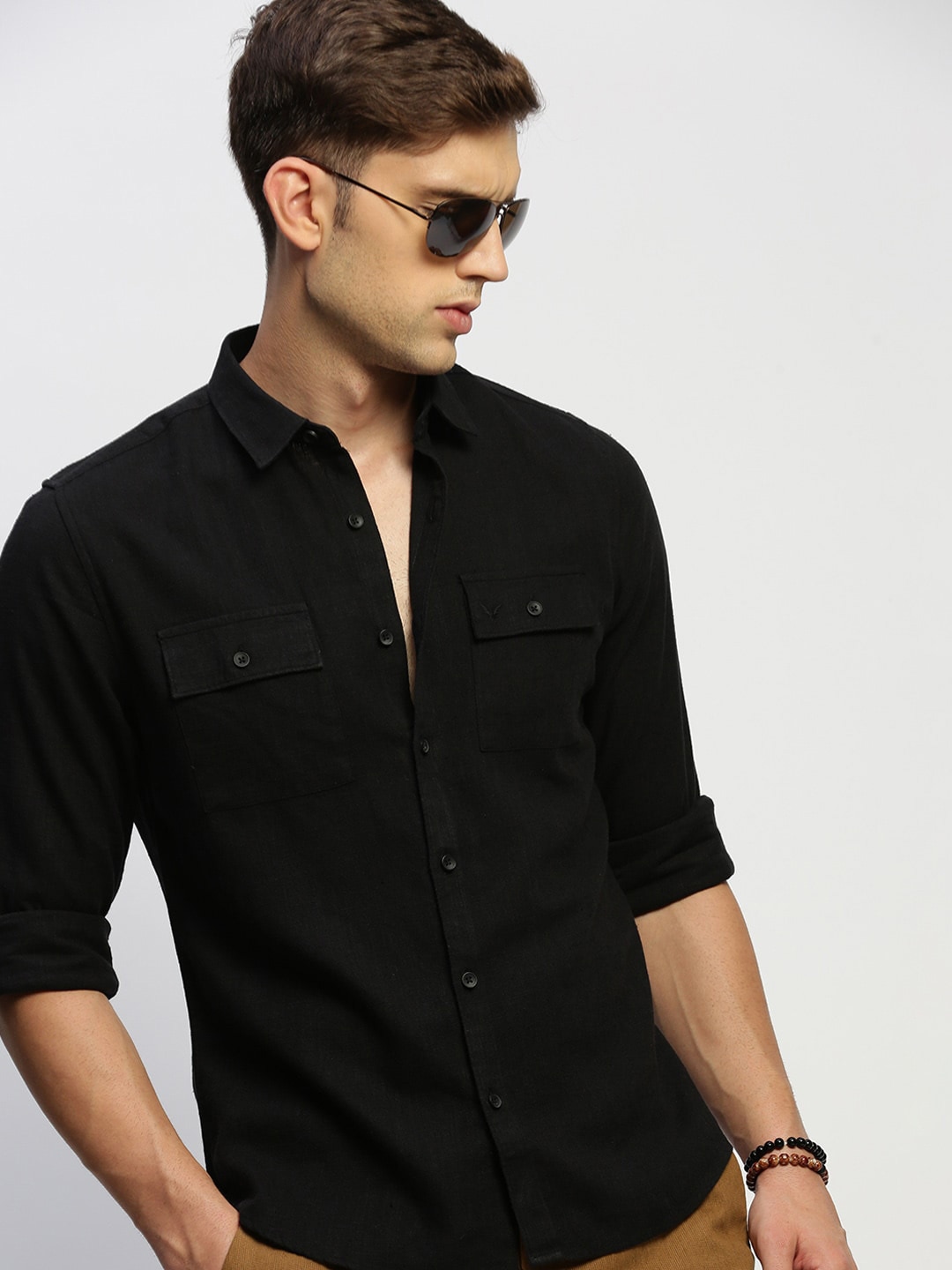 

SHOWOFF Comfort Slim Fit Spread Collar Pocket Cotton Casual Shirt, Black