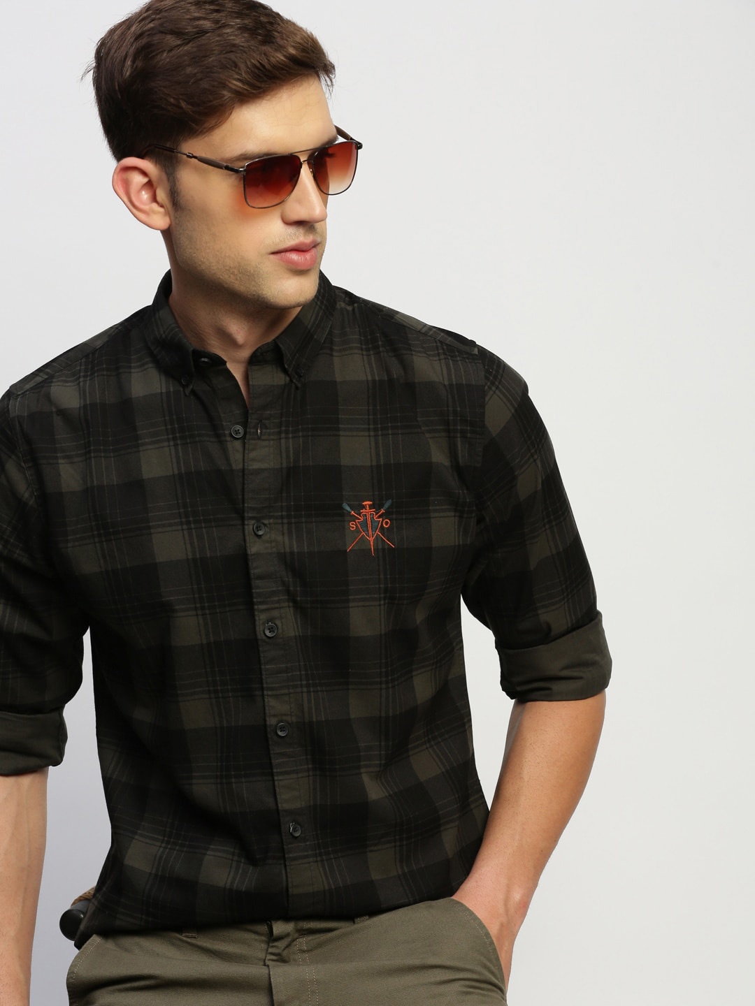 

SHOWOFF Tartan Checked Standard Slim Fit Oxford Cotton Casual Shirt, Green
