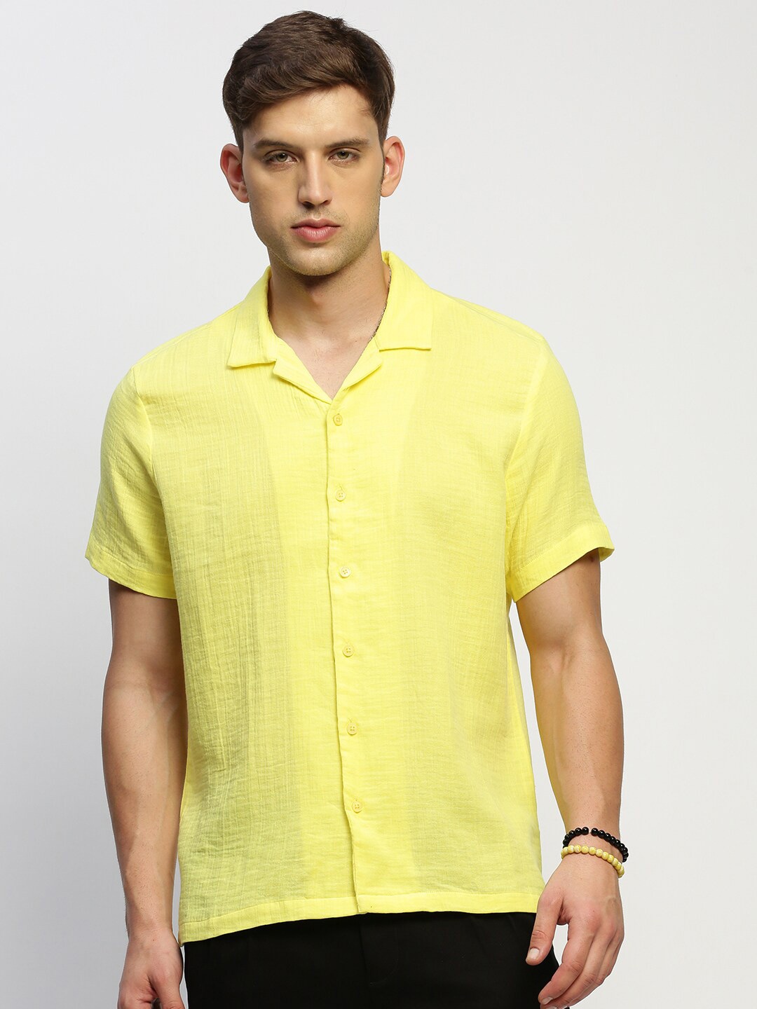 

SHOWOFF Comfort Slim Fit Textured Self Design Cotton Casual Shirt, Yellow