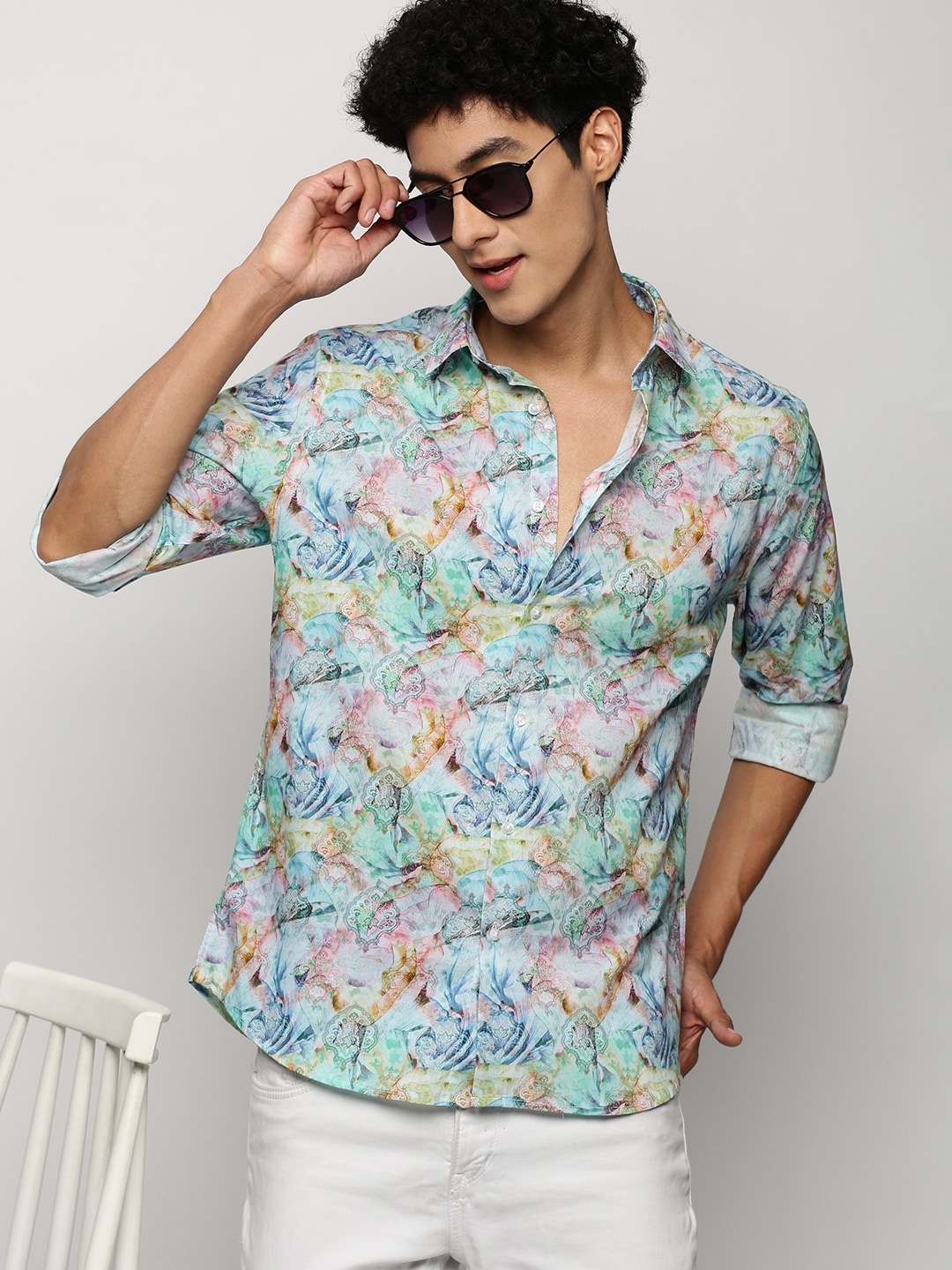 

SHOWOFF Smart Slim Fit Floral Printed Cotton Casual Shirt, Green