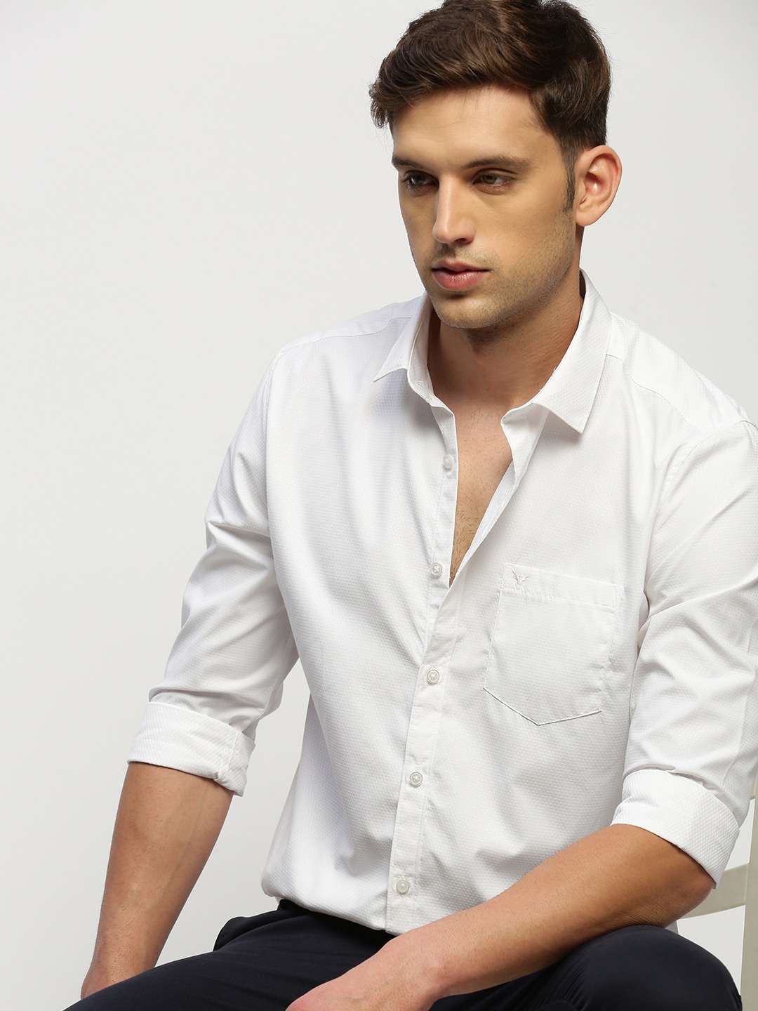 

SHOWOFF Standard Slim Fit Oxford Weave Cotton Casual Shirt, White