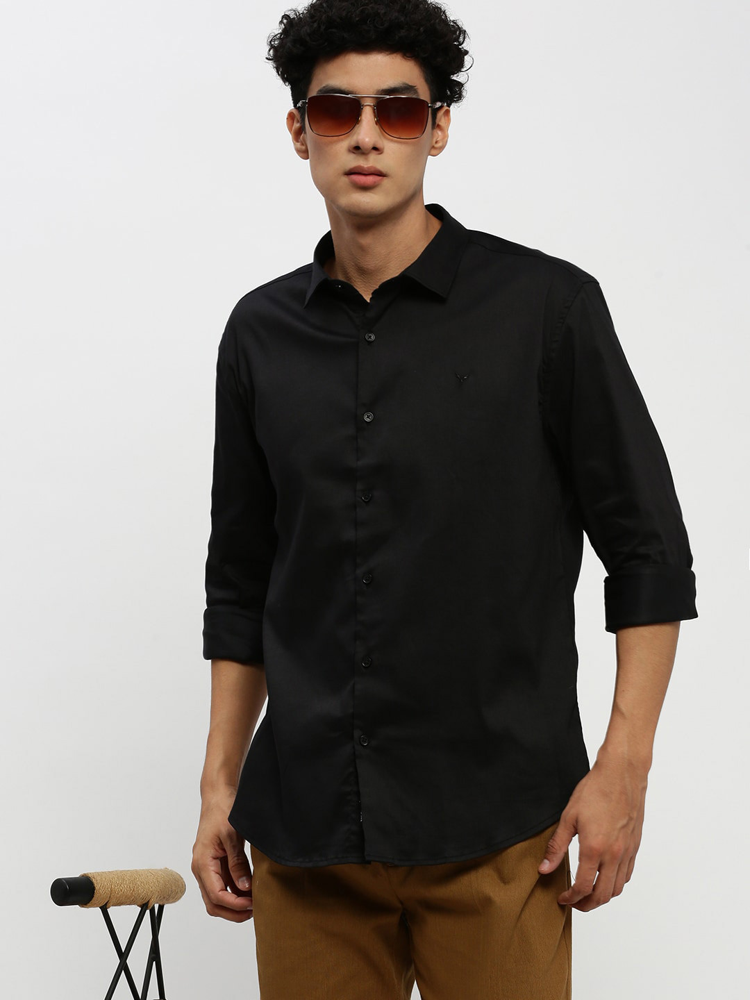 

SHOWOFF Premium Slim Fit Twill Cotton Casual Shirt, Black