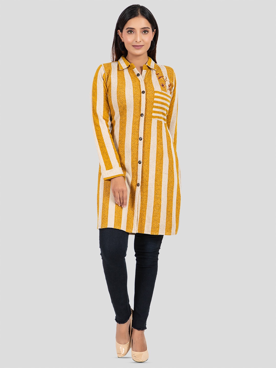 

Elthia Striped Woolen Straight Kurta, Mustard