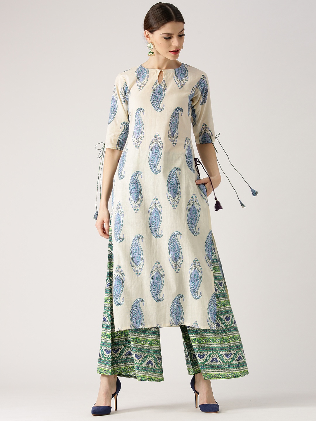 

Libas Women White & Green Printed Kurta with Palazzos