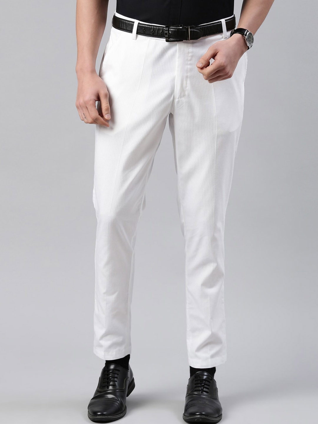 

THE SOUL PATROL Men Tapered Fit Cropped Formal Trouser, White