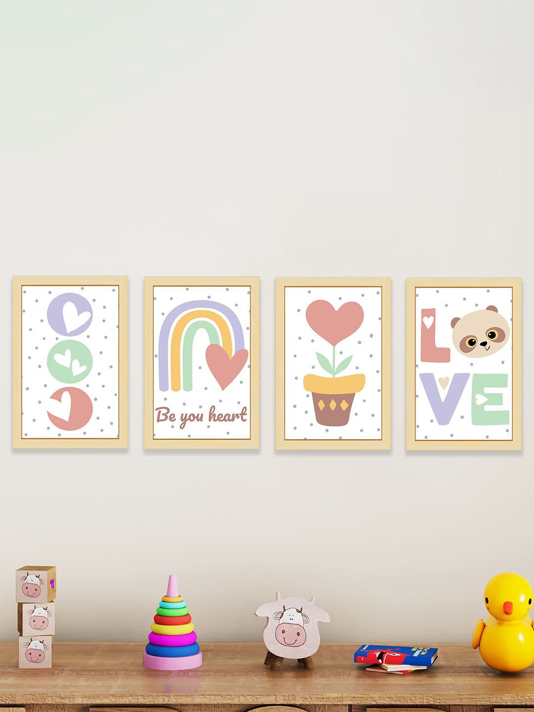 

Art Street Kids Beige & White 4 Pieces Be you heart love Painting Wall Art