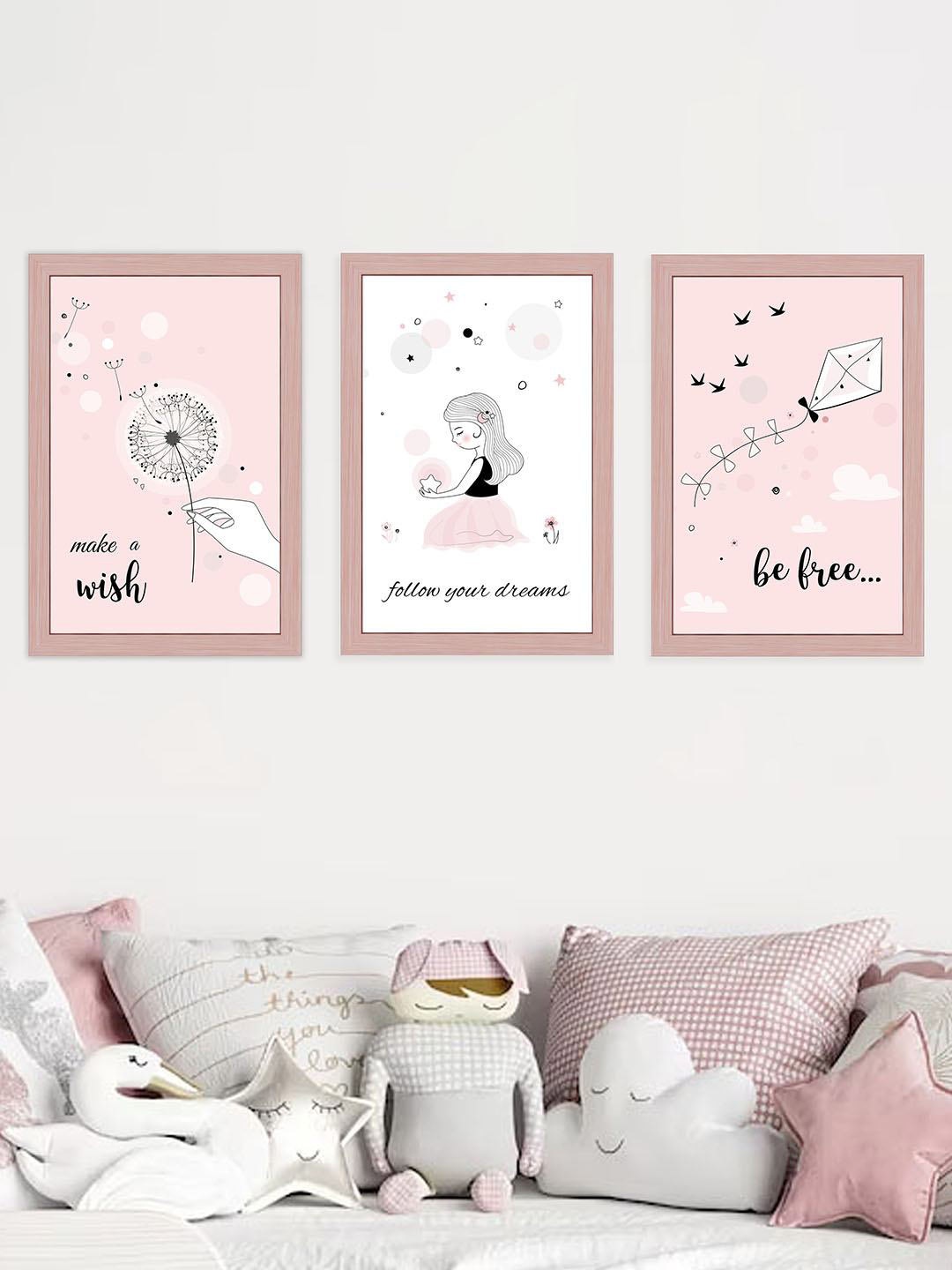 

Art Street Kids Pink & White 3 Pieces Make a Wish Be Free Colorful Nursery Wall Art