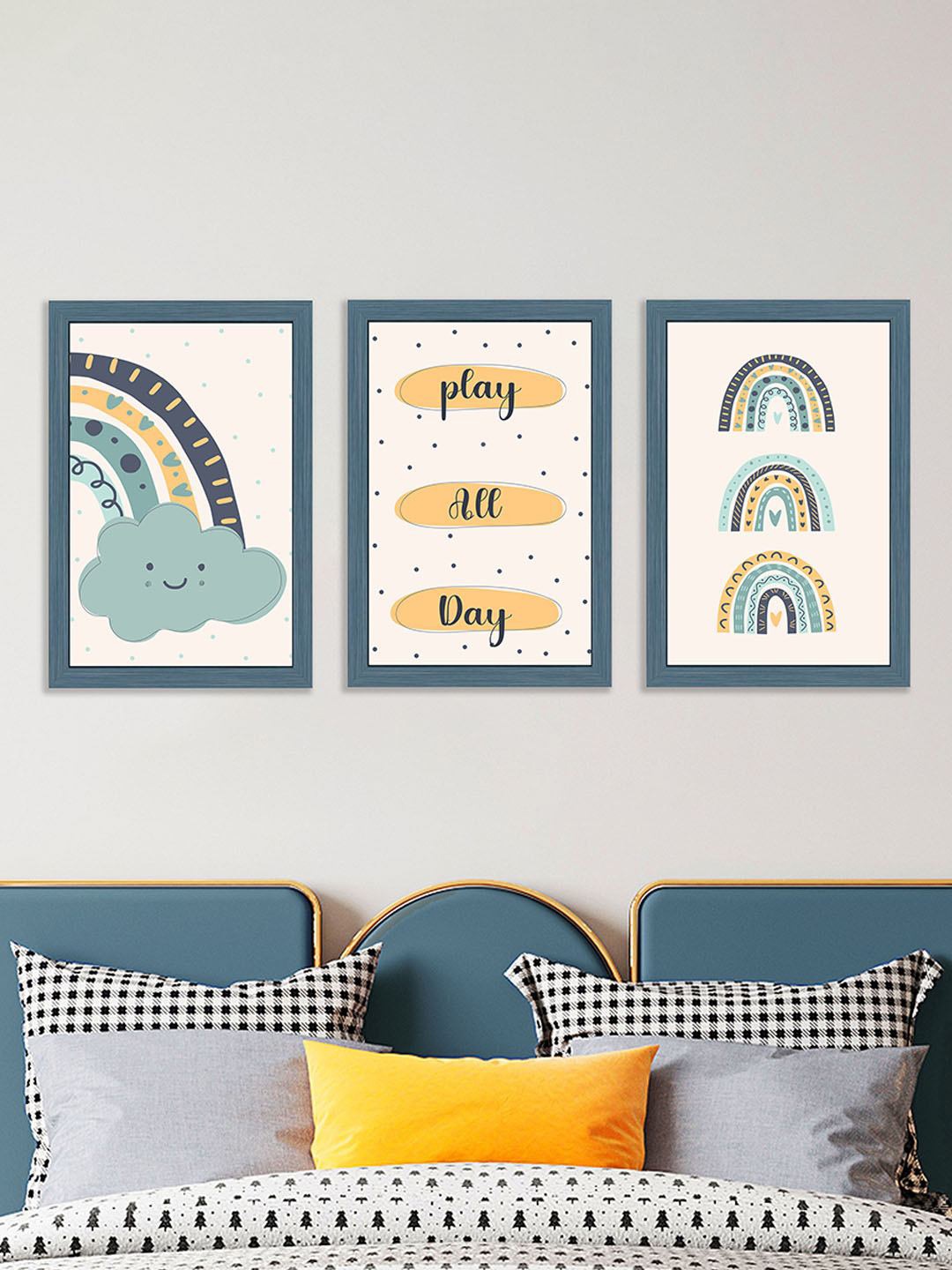 

Art Street Kids Blue & Yellow 3 Pieces Abstract Printed Wall Arts