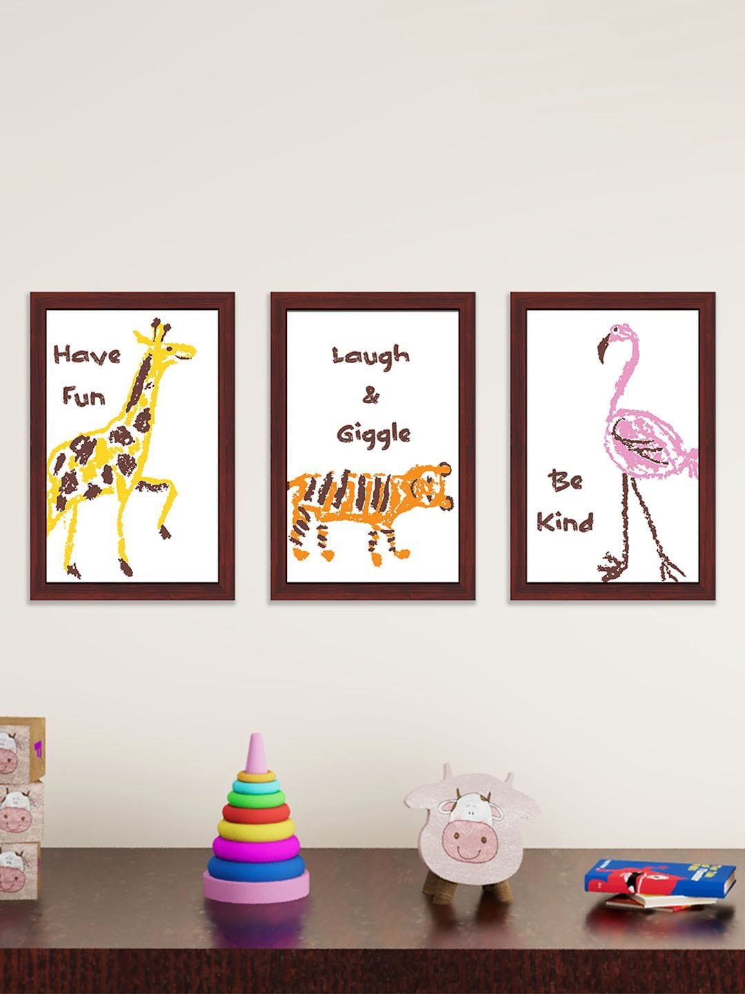 

Art Street Kids Brown & White 3 Pieces Animals Wall Art Prints