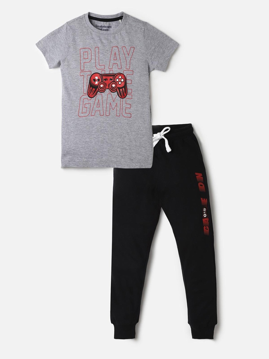 

UrbanMark Boys Typography Printed Pure Cotton T-shirt with Trousers, Grey